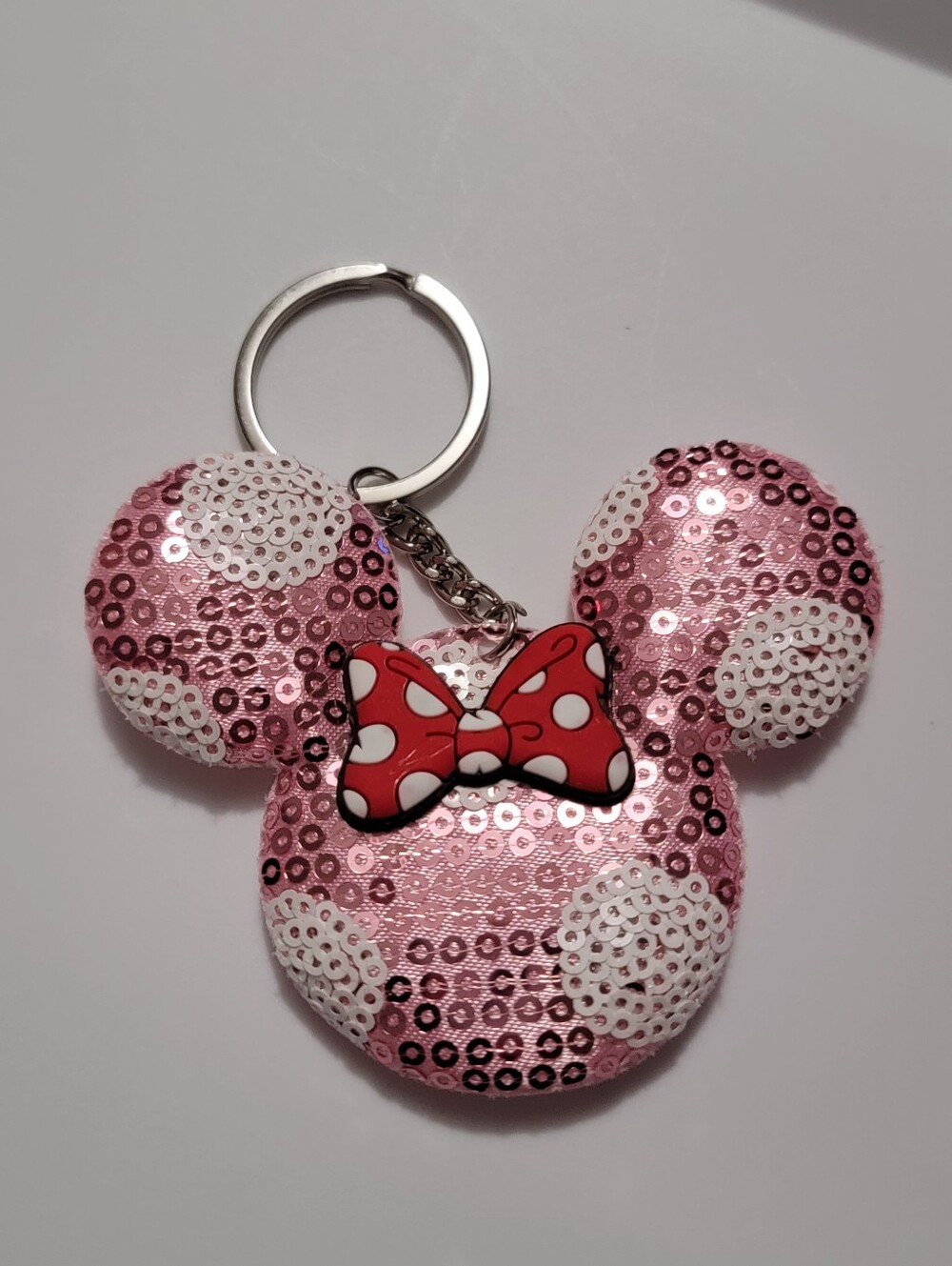 Source Unknown Pink Sequin Mouse Bow Keychain